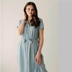 Chambray Button-Up Midi Dress in Light Wash